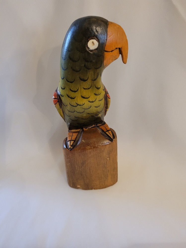 Hand Varved Parrot Balsa Wood From Ecuador 8" tall
