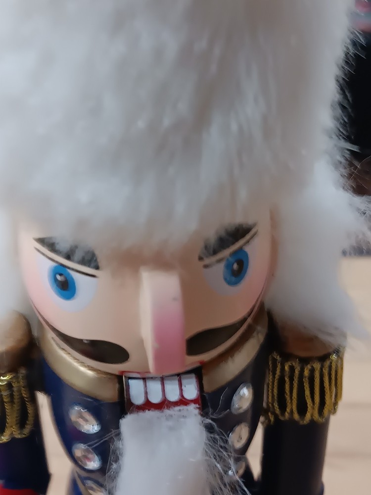 10” Wooden Nutcracker Soldier with White Fur Hat & Sword