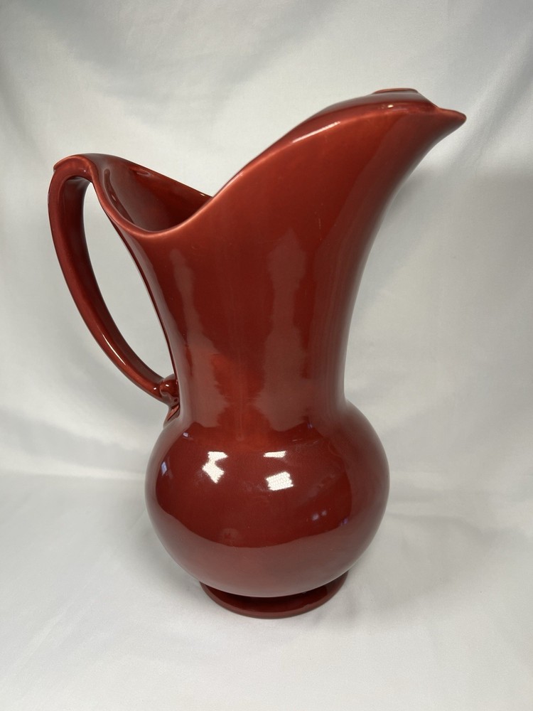 Vintage Large Pacific Pottery Art Ware Pitcher 10.5” Deep Red
