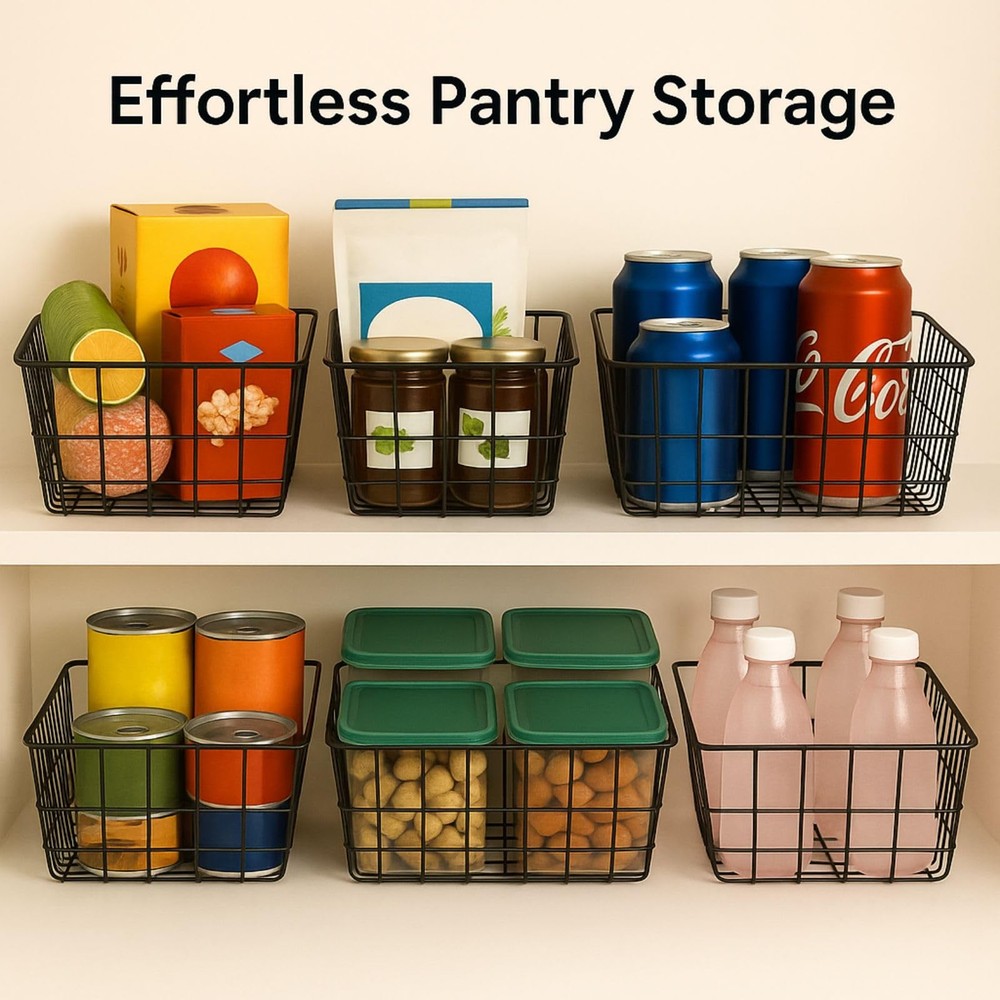 Wire Basket - 4 Pack Wire Storage Baskets Organizer Bins, Pantry Cabinet Shel...