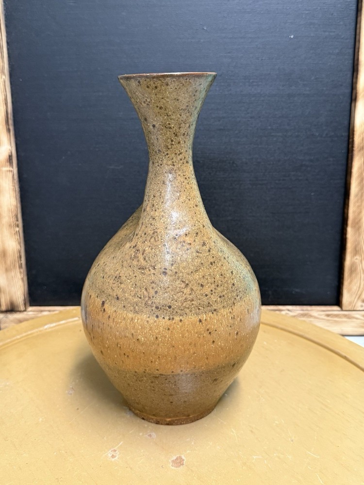 Handcrafted Brown/Beige Speckled Art Pottery Pitcher W/pulled Handle