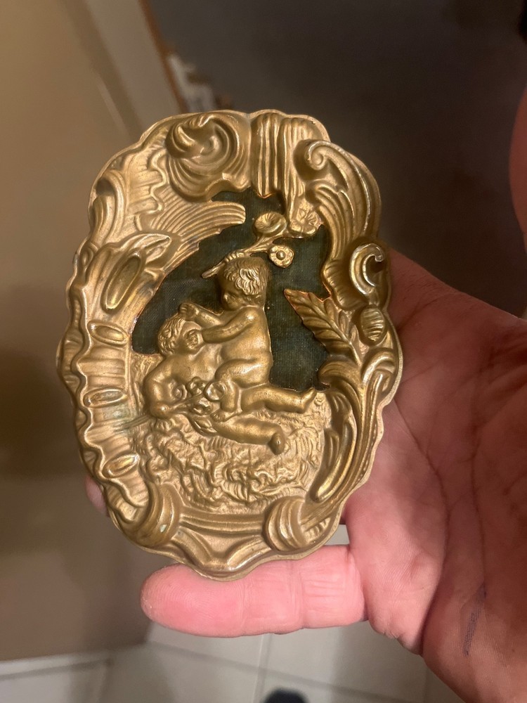 antique all tin cherubs plaque/sign