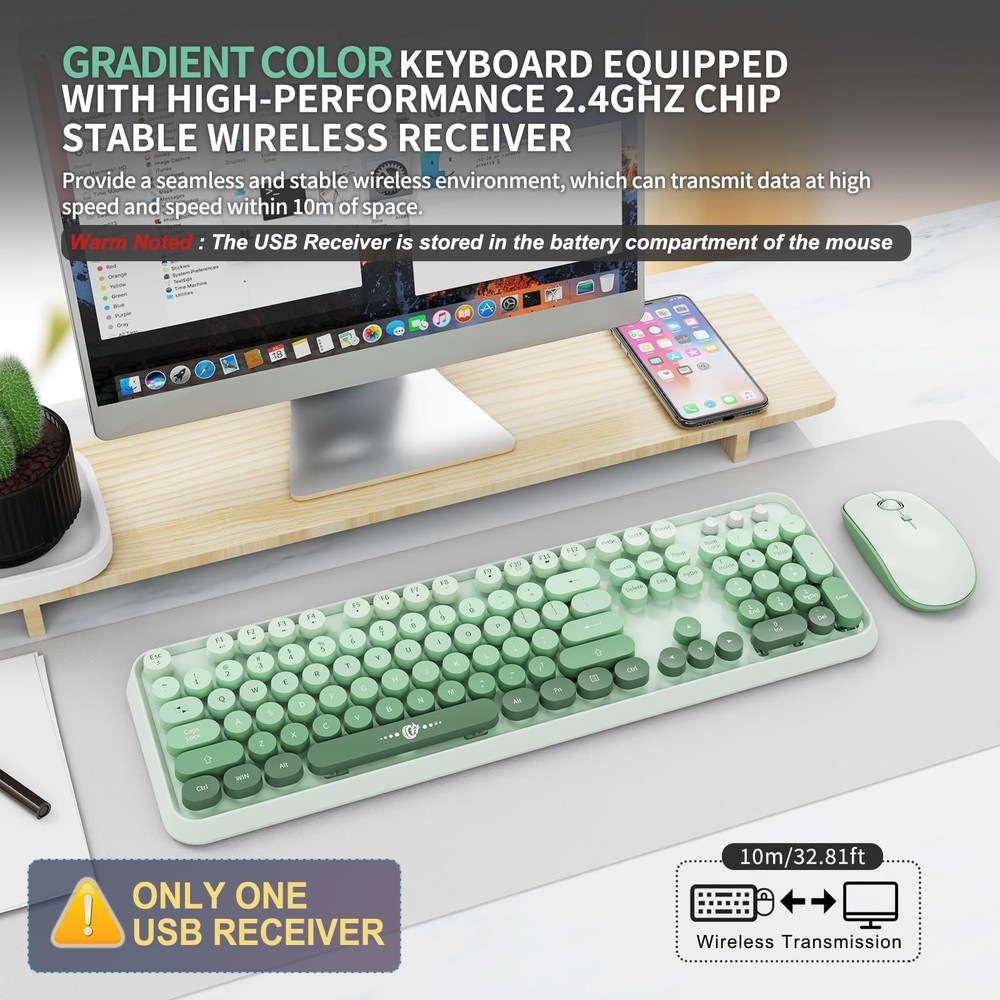 Wireless Keyboard And Mouse Combo 104 Keys Full Sized 2.4 GHz Round Keycap