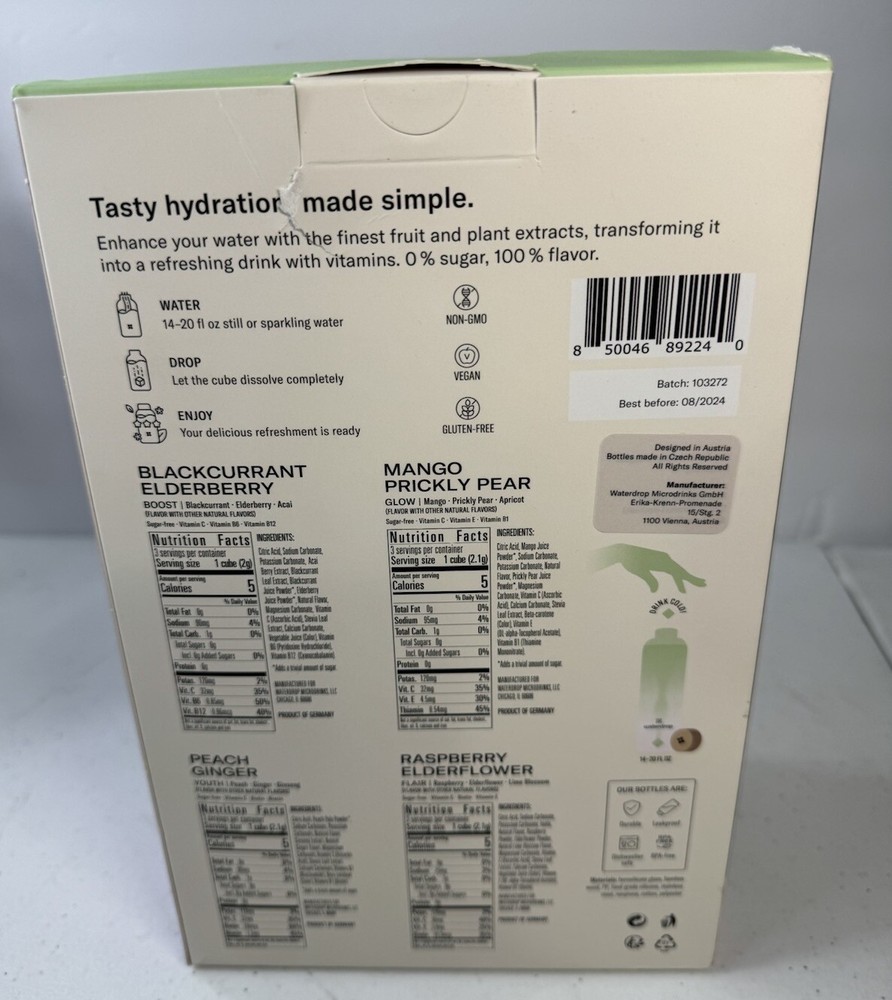 Waterdrop Hydration Starter Pack 20oz Glass Bottle 12 Hydration Packs