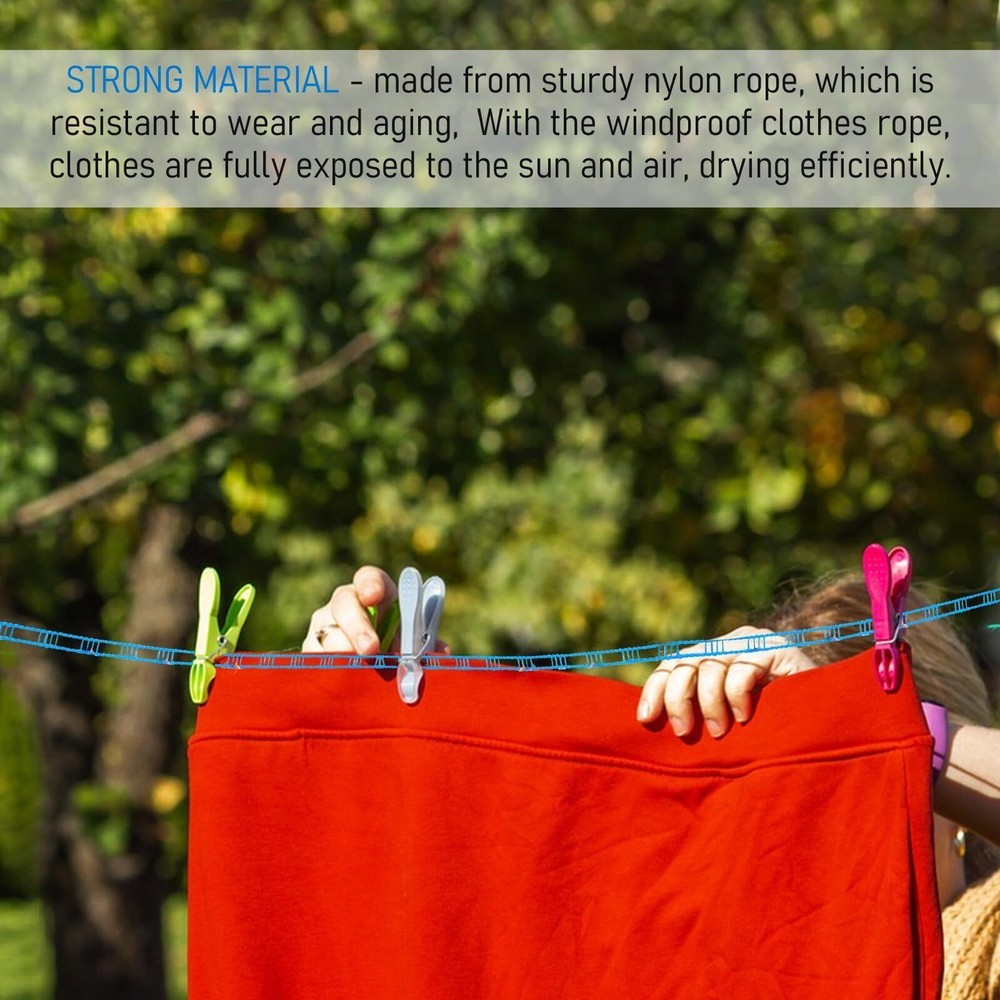 2 Pack Clothes Line Windproof Clothes Line with Hooks Portable Clothesline Tr...