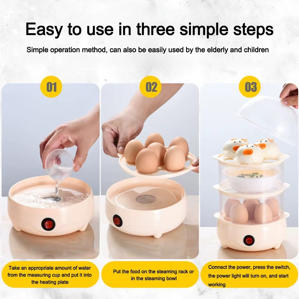 Automatic Power Off Egg Boiler Mini Multi-layer Breakfast Machine with Measuring