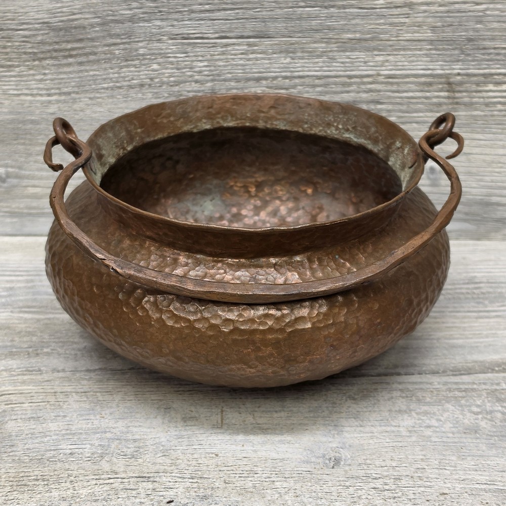 Antique Hand Hammered Copper Cauldron Pot Planter Rustic Garden Decor