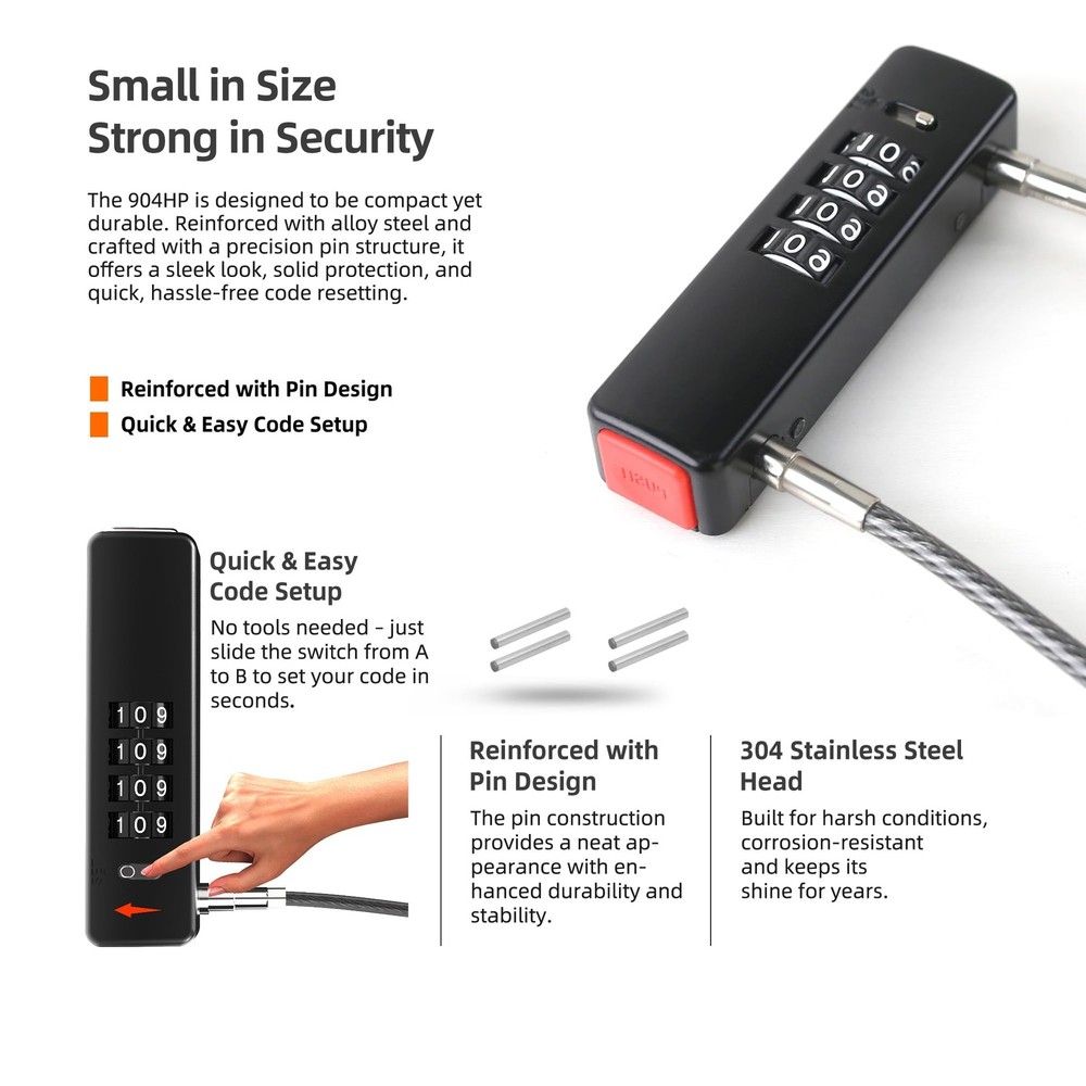 Combination Bike Lock Cable 2 ft, 4 Digit Combination Lock Outdoor, Small Com...