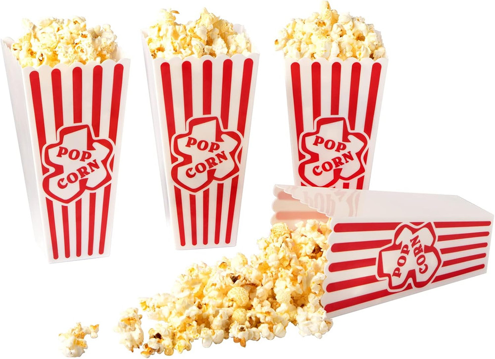 Plastic Popcorn Containers Red & White Striped Retro Style Reusable Popcorn Boxe