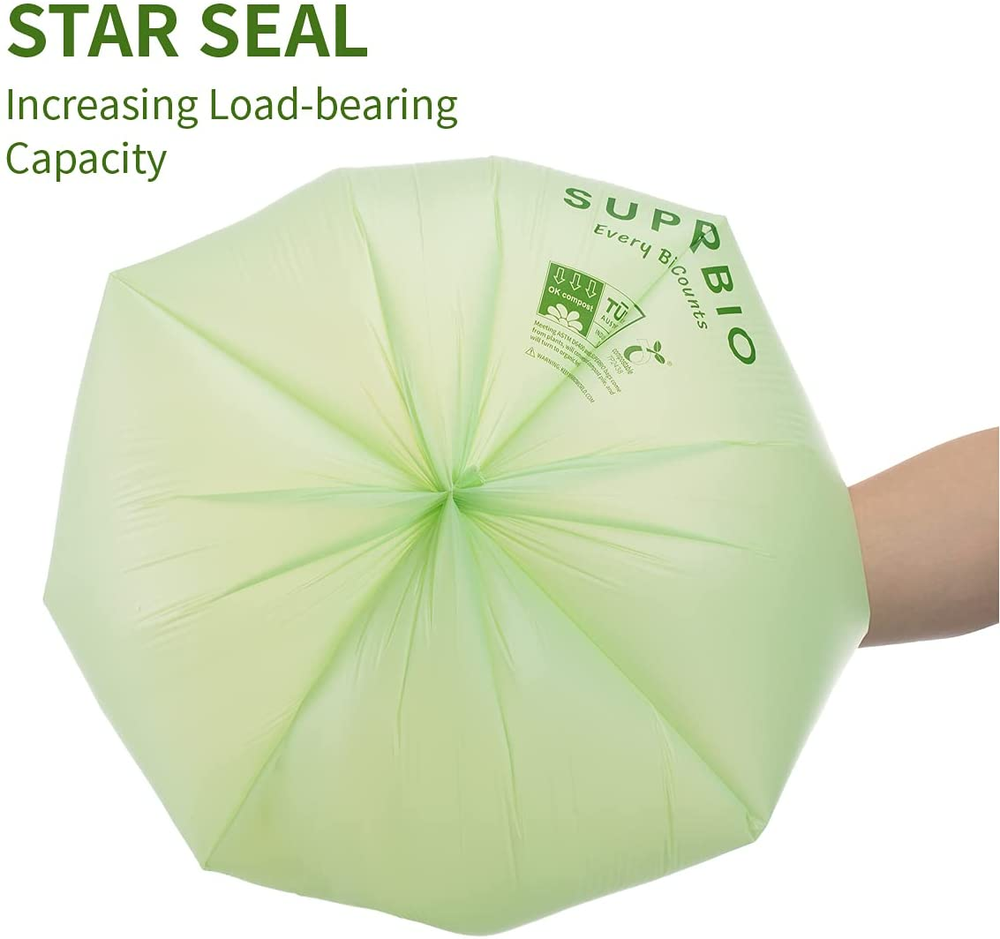 SUPERBIO 13 Gallon Compostable Handle Tie Trash Bags, 30 Count, 2 Pack