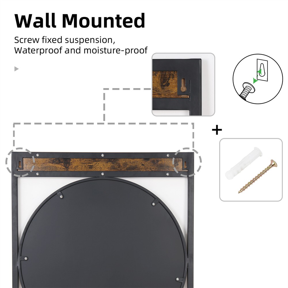 Rectangle Industrial Metal Wood Frame Wall Accent Mirror Wall Mounted Decorative