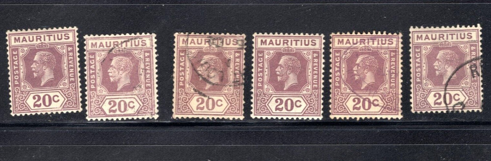 Mauritius 20c Purple Lot x 6