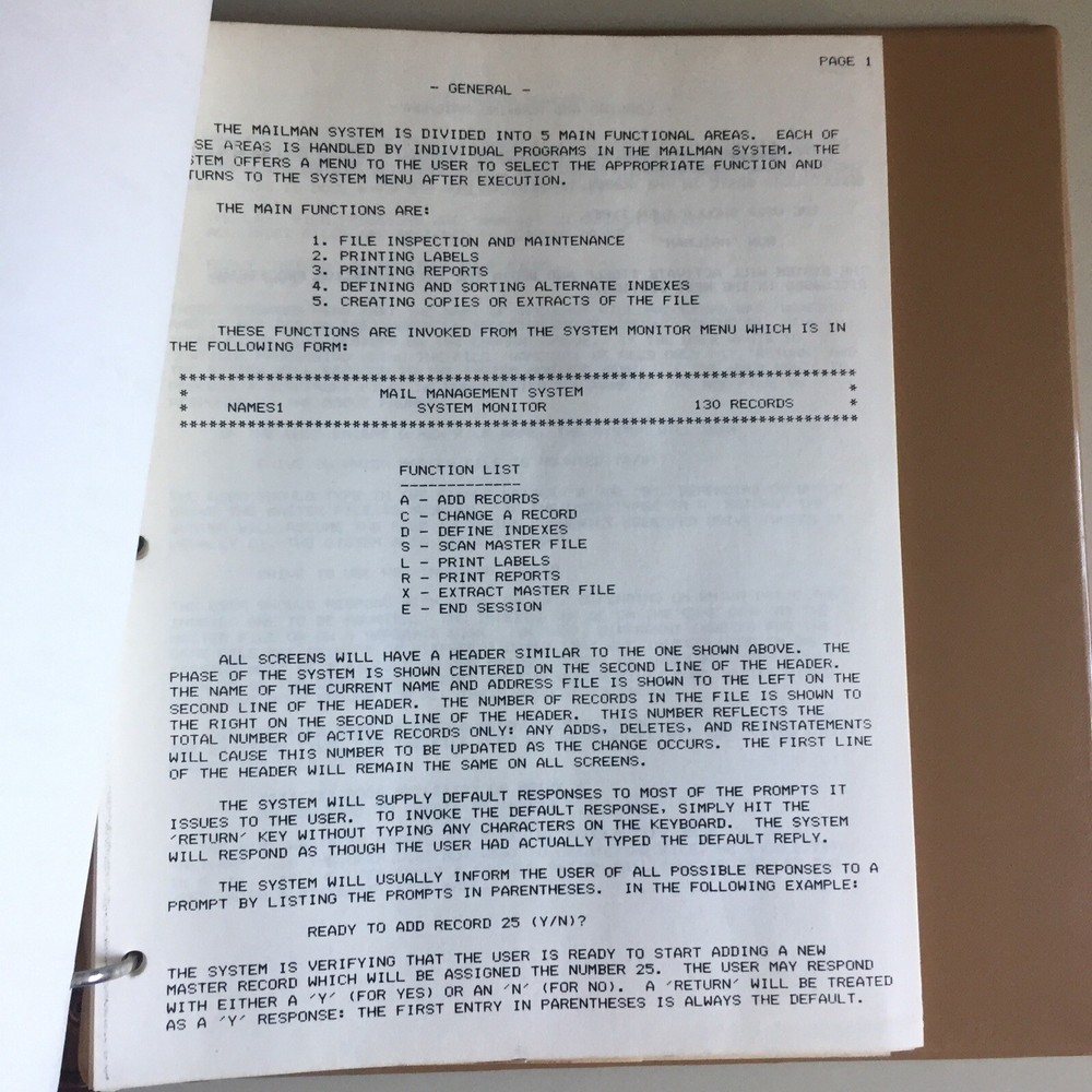 Vintage 1978 MAILMAN Microvisions Manual Binder w/Disk VHTF