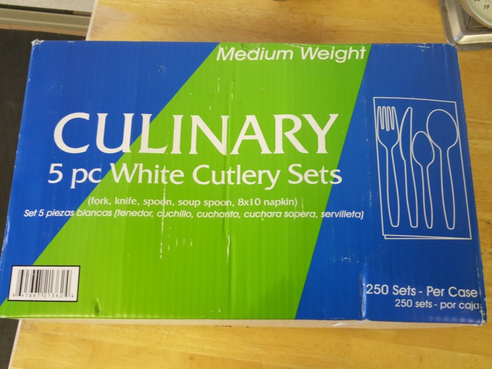 Culinary 5 piece White Cutlery Sets medium weight total 250 sets individually w
