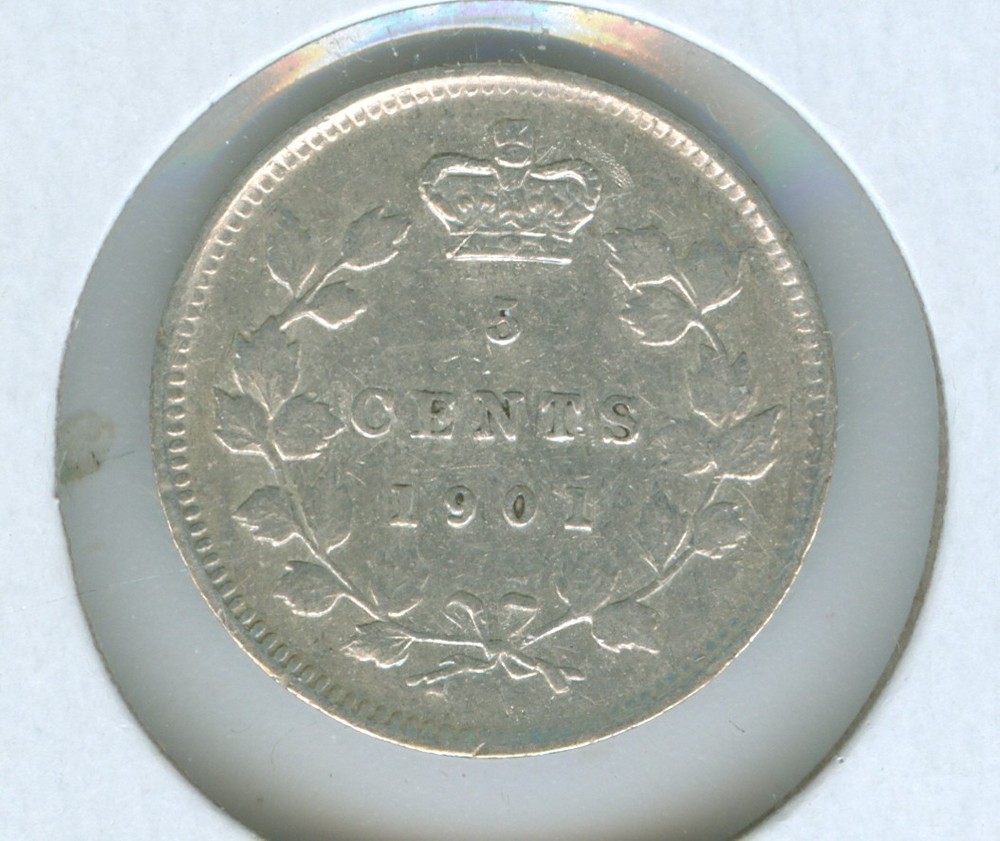 CANADA 1901 FIVE CENT SILVER --VF/XF