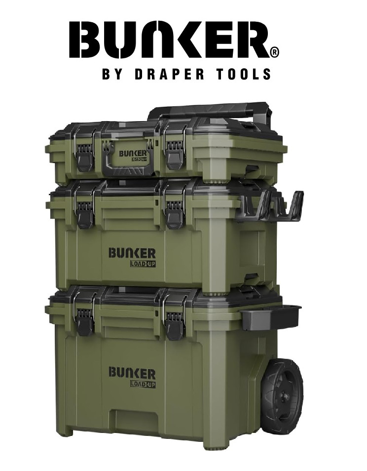Bunker Draper 9 Piece Load-Up Stacking Wheeled Mobile Toolbox System Case,31644