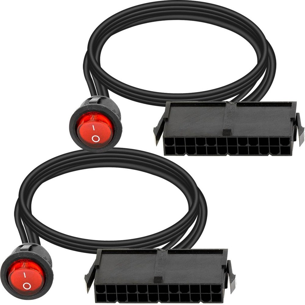 2 Pack 24 Pin ATX Red LED Power On/Off Switch Jumper Bridge Adapter Cable for...