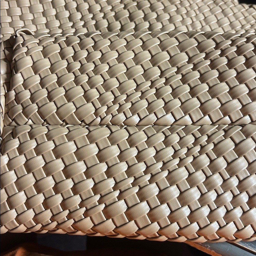 Faux Leather Tan Woven Tote Bag