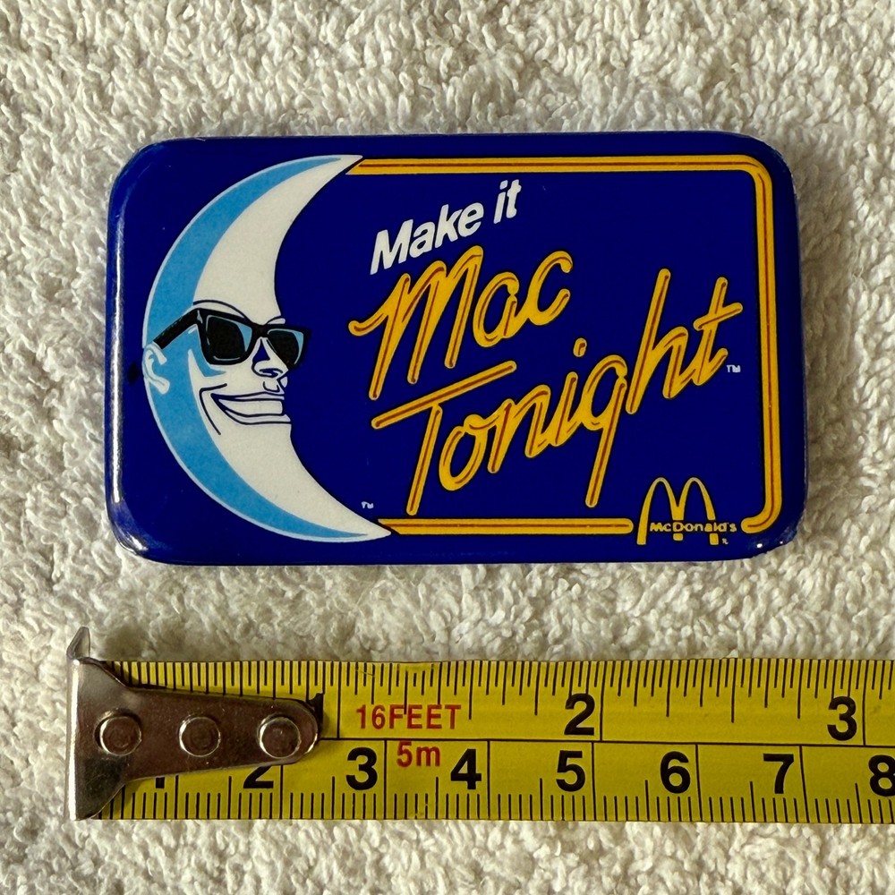 1980s Mcdonald's Employee Pin Back "Make It MAC TONIGHT" Square & Rectangle Moon