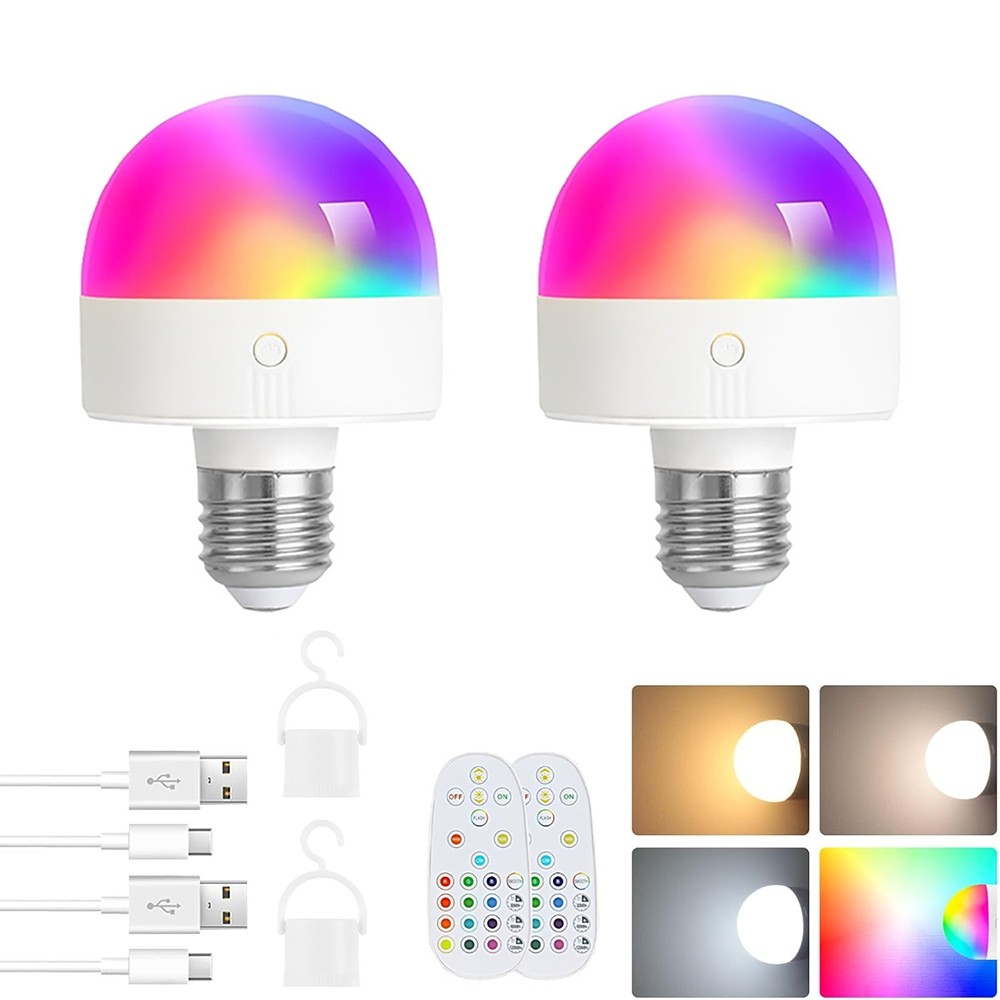 2PK Dimmable Light Bulbs Rechargeable Remote Control Battery Operated Light Bulb