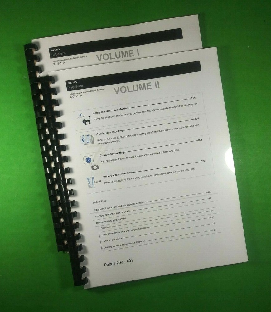Owners Manual for Sony "Alpha" a1 Camera 401 Pages W/Clear Covers!