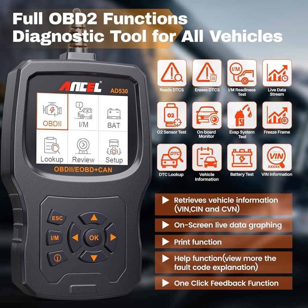 ANCEL AD530 Automotive OBD2 Scanner Car Code Reader Battery Tester Check Engine