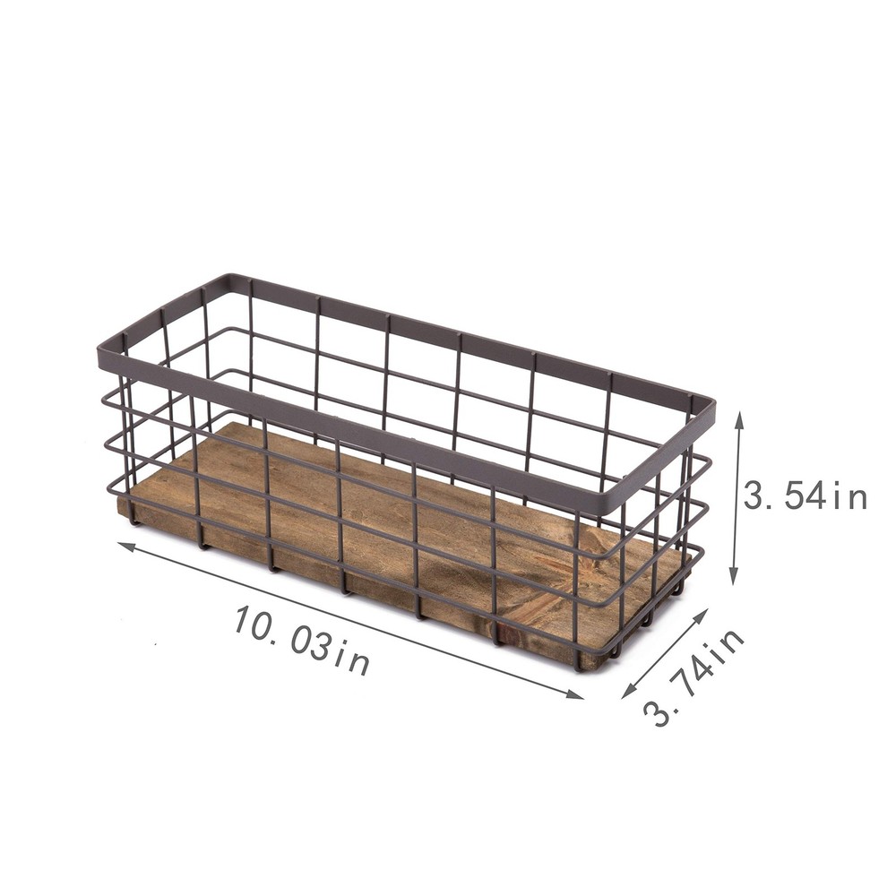 TIEYIPIN Wire Basket with Wood Base 2-Pack - Kitchen, Bath, Pantry Storage