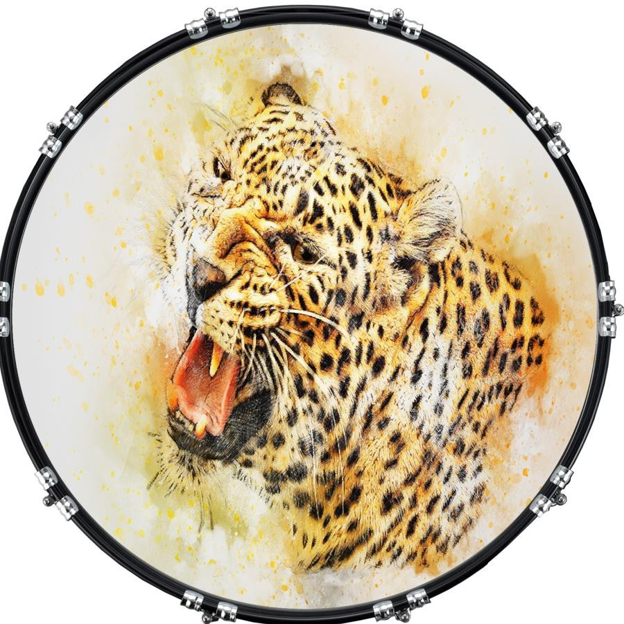 20" Custom Bass Kick Drum Front Head Graphic Graphical Leopard Art 1