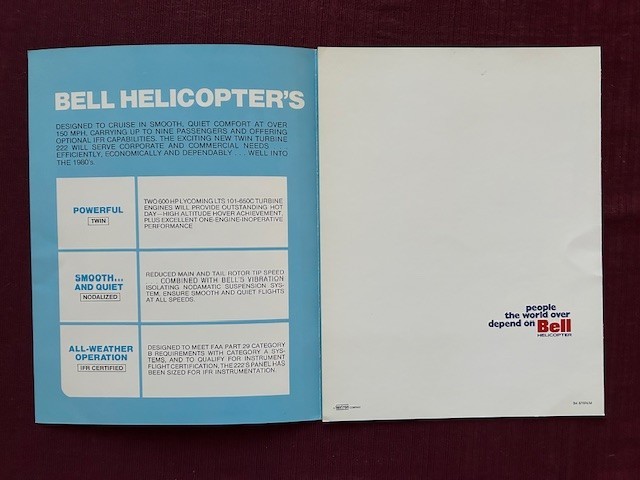 Bell 222 1974 Spec Brochure