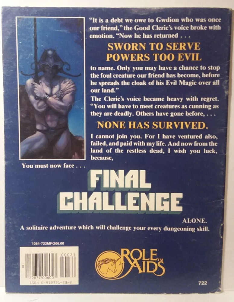 Advanced Dungeons & Dragons Role Aids: Final Challenge Solitaire Vintage OOP