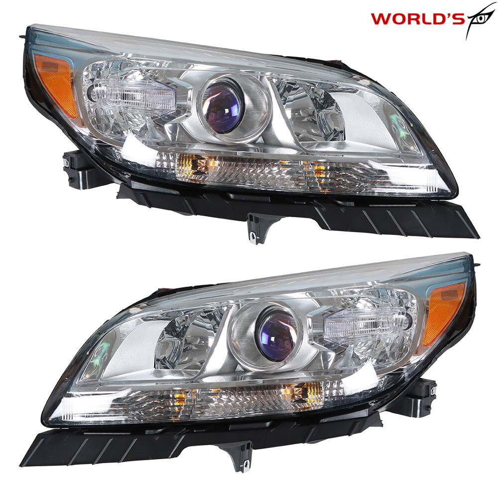 Headlights For 2013-2015 Chevy Malibu Halogen Projector Chrome Left+Right Side