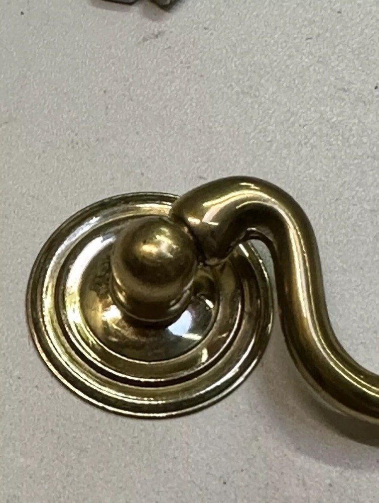 (2) Antique Solid Brass Drawer Bail Pulls Early American Style