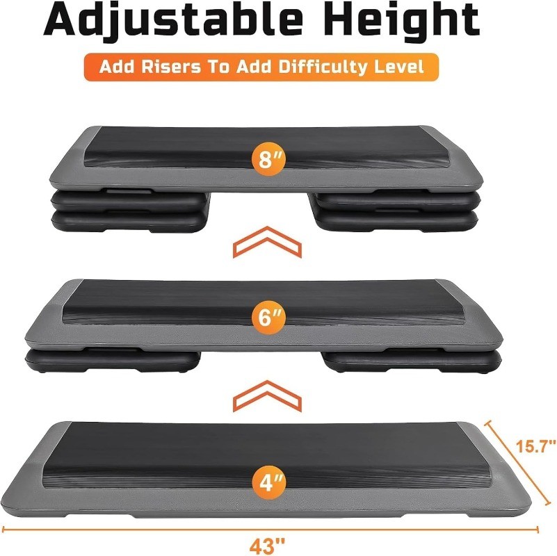 ZENY 43'' Exercise Aerobic Step Platform,Adjustable+4Stackable Risers