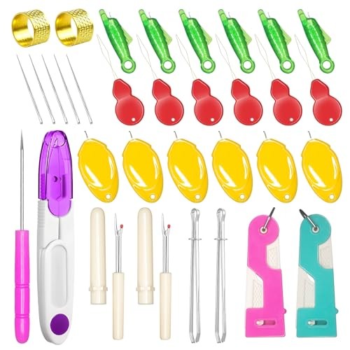 Lechchy 33 Pcs Sewing Tool Kit - with Automatic Needle Threader/Fish Mouth