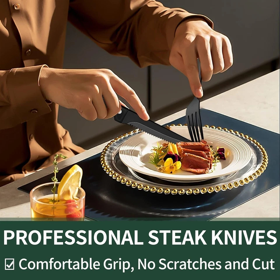 24-Piece Matte Black Silverware Set, Stainless Steel Flatware Cutlery, Kitchen