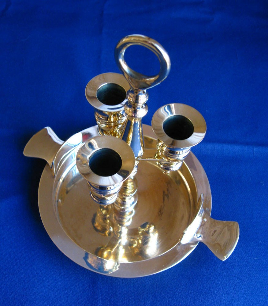 Antique Vintage Solid Brass Chamber Triple Candles Holder
