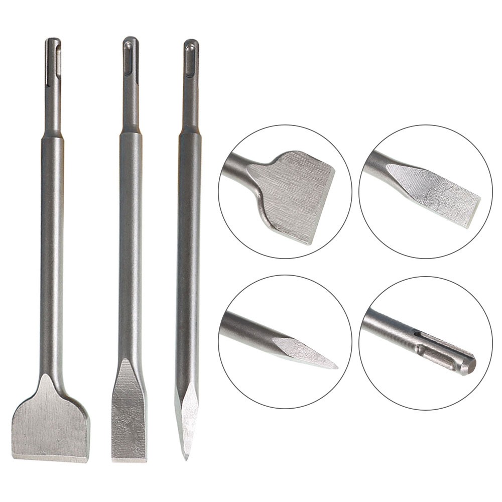 6×Concrete Drill Bit Set Includes Point Chisel + 20mm & 40mm Flat Chisel