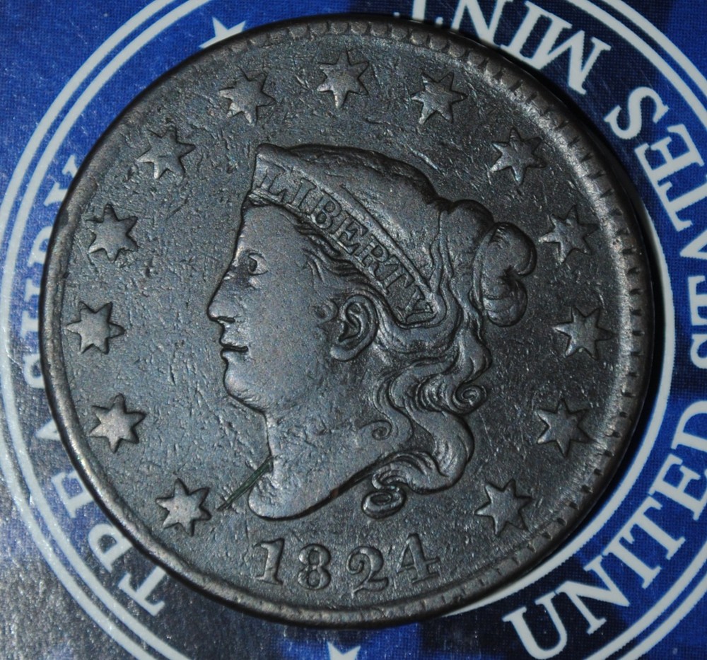 1824  CORONET LARGE CENT {{{{C617