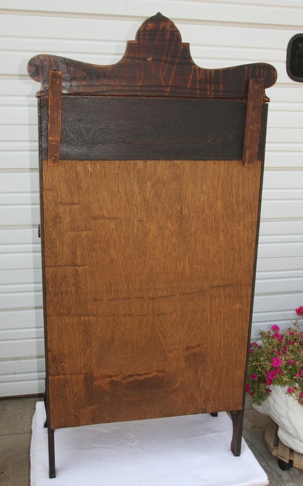 Antique Oak Drop Front Desk w Extra Top Shelf & Applied Leaf Cornucopia Carvings