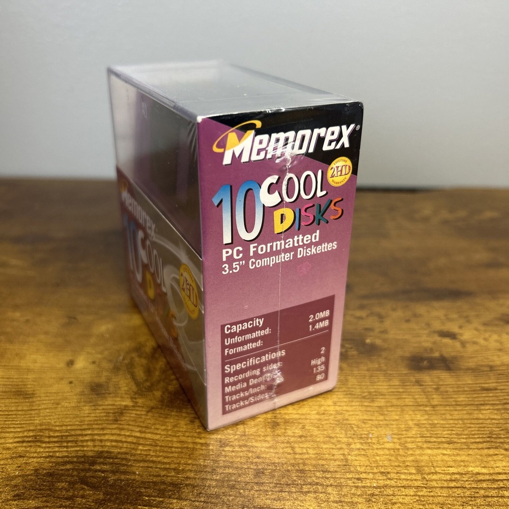 Memorex PC Formatted 3.5" Computer Diskettes 10 Cool Disks - Factory Sealed
