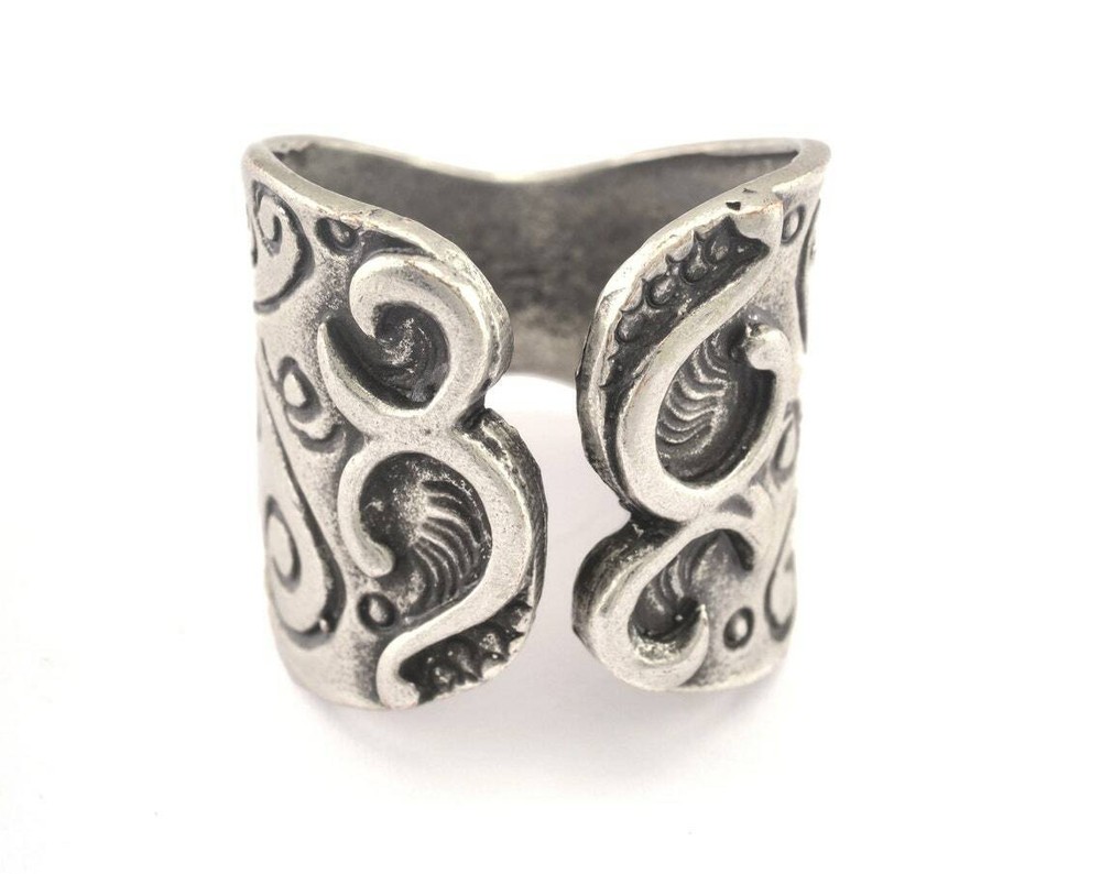 Leaf Ring Adjustable Ring Antique Silver plated brass (19mm 9US inner size) 2655