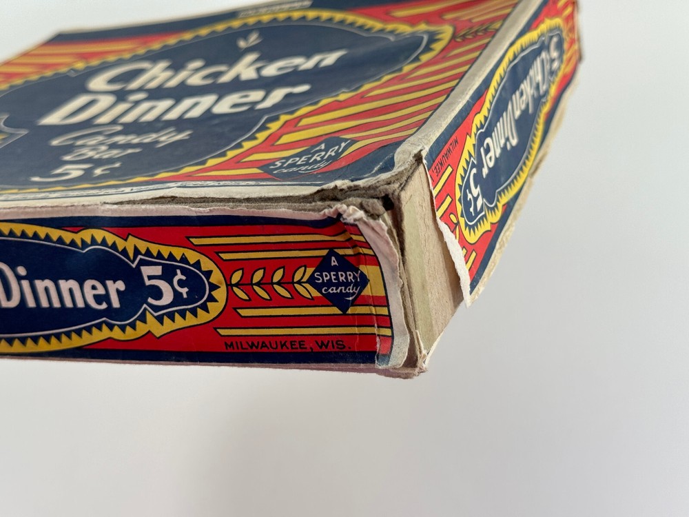 RARE 1920's Original Chicken Dinner Candy Bar 5 cent BOX nice see pics