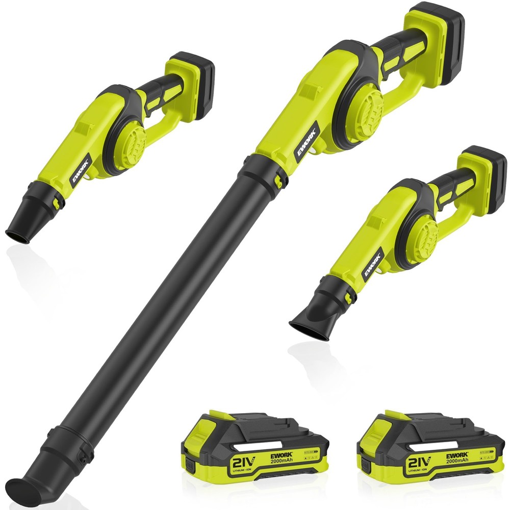 EWORK Small Leaf Blower Cordless 21V Powerful 2*2.0Ah Battery, Green