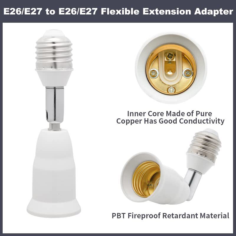 8 Pack E26/E27 Light Socket Extender 4.5 Inch Extension Adjustable Vertical 90°