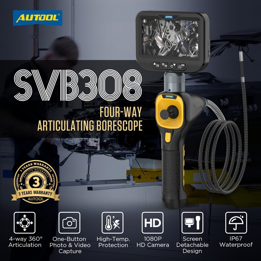 360° Articulating Borescope Endoscope Inspection Camera 4-Way 6 LED Lights IP67