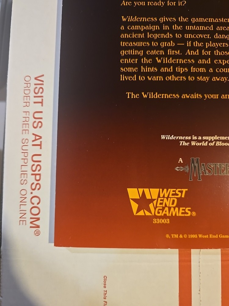 Bloodshadows - Wilderness, MasterBook system, West End Games, Never Used