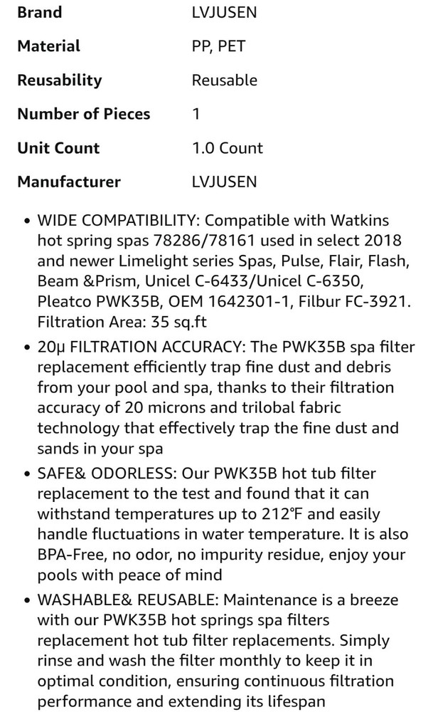 PWK35B Hot Spring Spa Filter Replacement