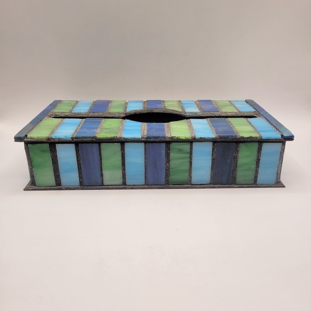 Large Leaded Vintage Stained Glass Tissue Box Holder Pink Rectangular Wall Mount