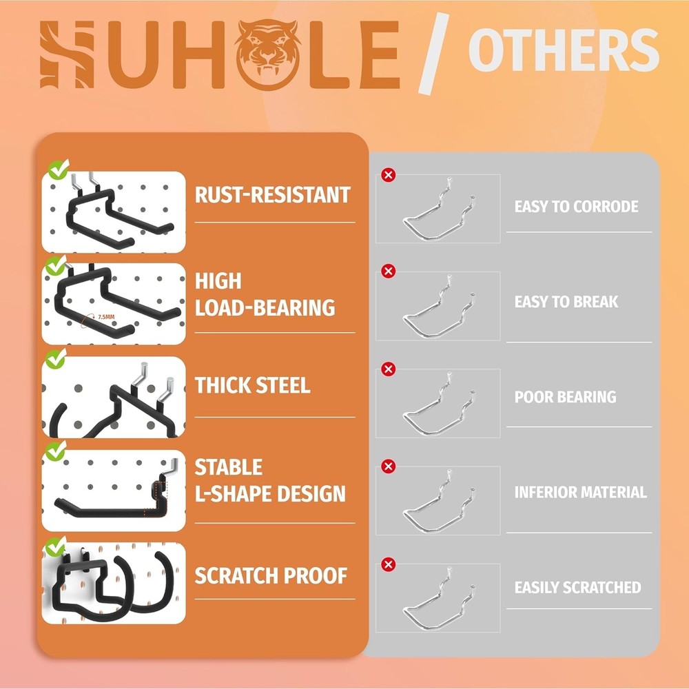 Pegboard Drill Holder, Peg Board Tool Utility Hooks, 4 or 8 Heavy Duty Pegboard