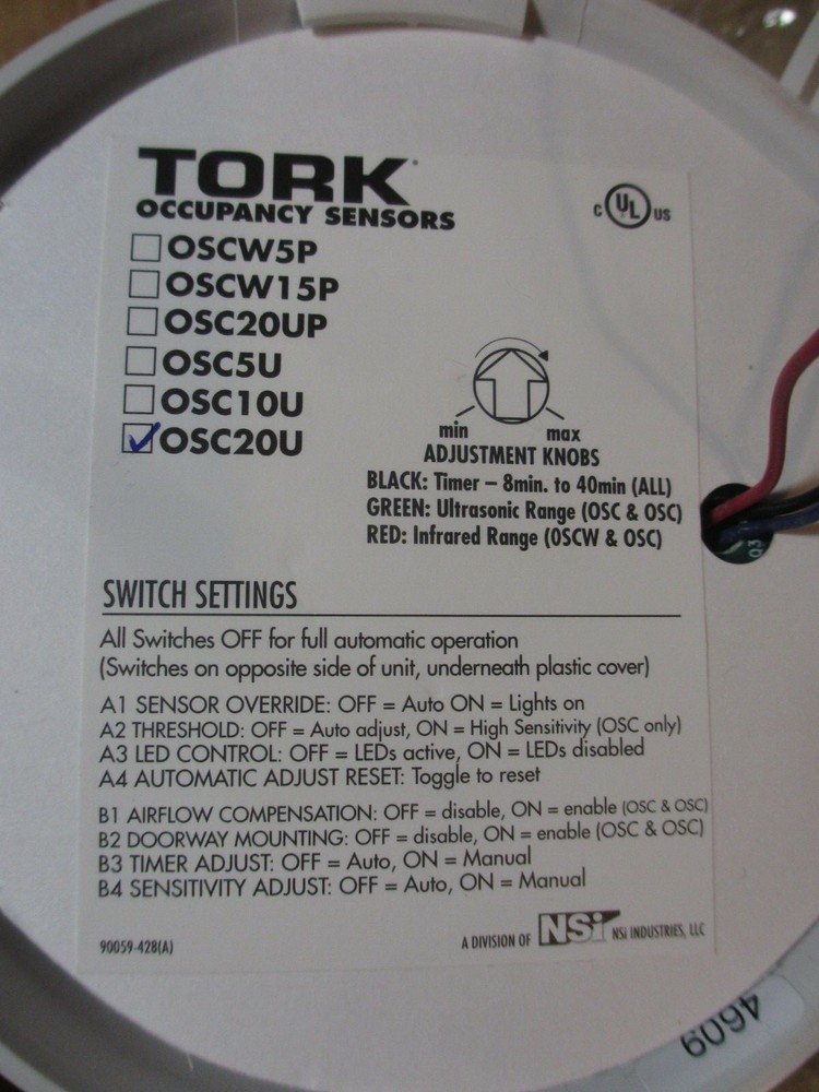 Tork Nsi OSC20U Ceiling Mount Ultrasonic Occupancy Sensor 2000 foot coverage